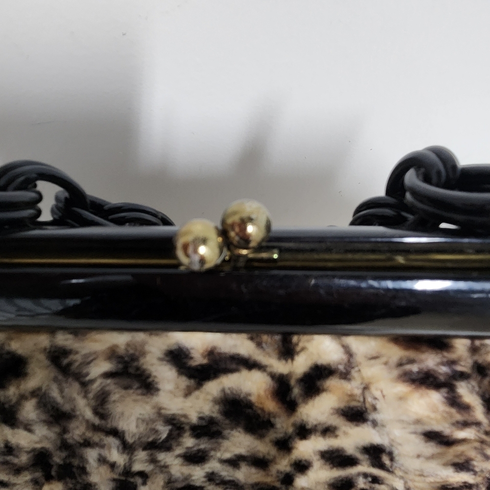 Vintage 1960s Faux Leopard Chain Link Handle Handbag - Picture 7 of 10